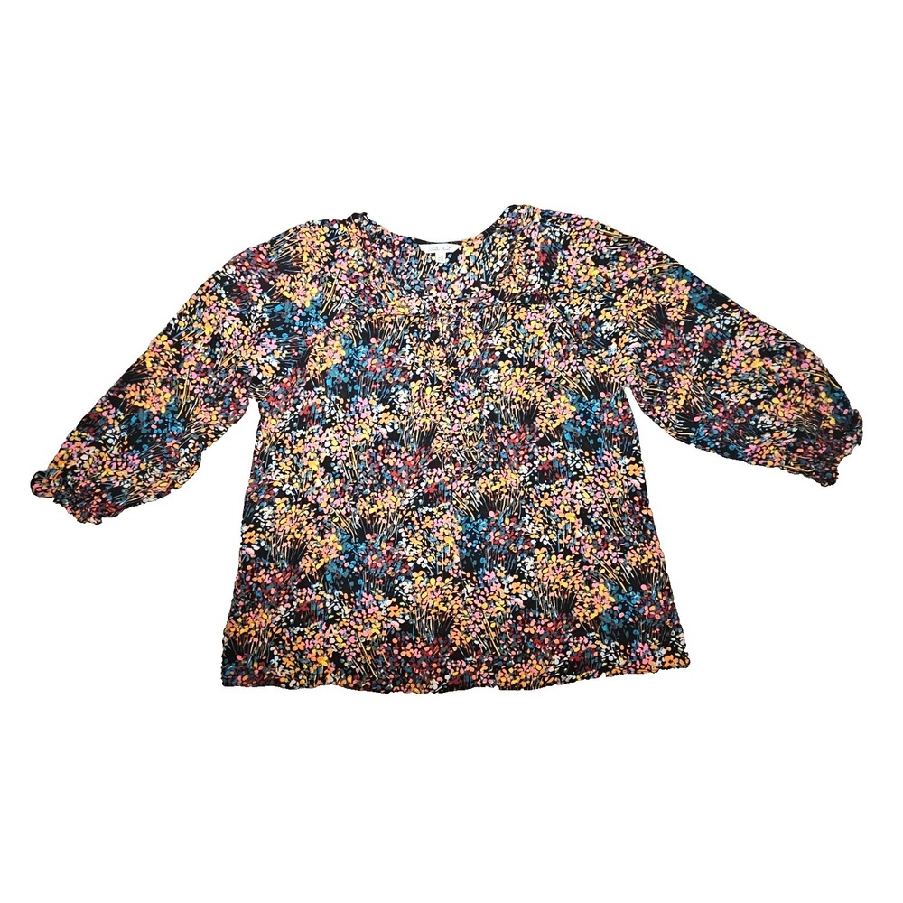Pioneer Woman Semi Sheer Floral Lace Up Neck Long Sleeve Top Sz XXXL Summer